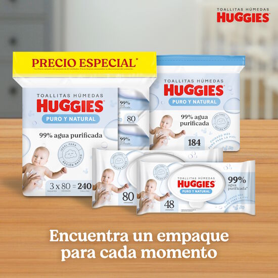 Toallitas Húmedas Huggies Puro y Natural, 80 uds